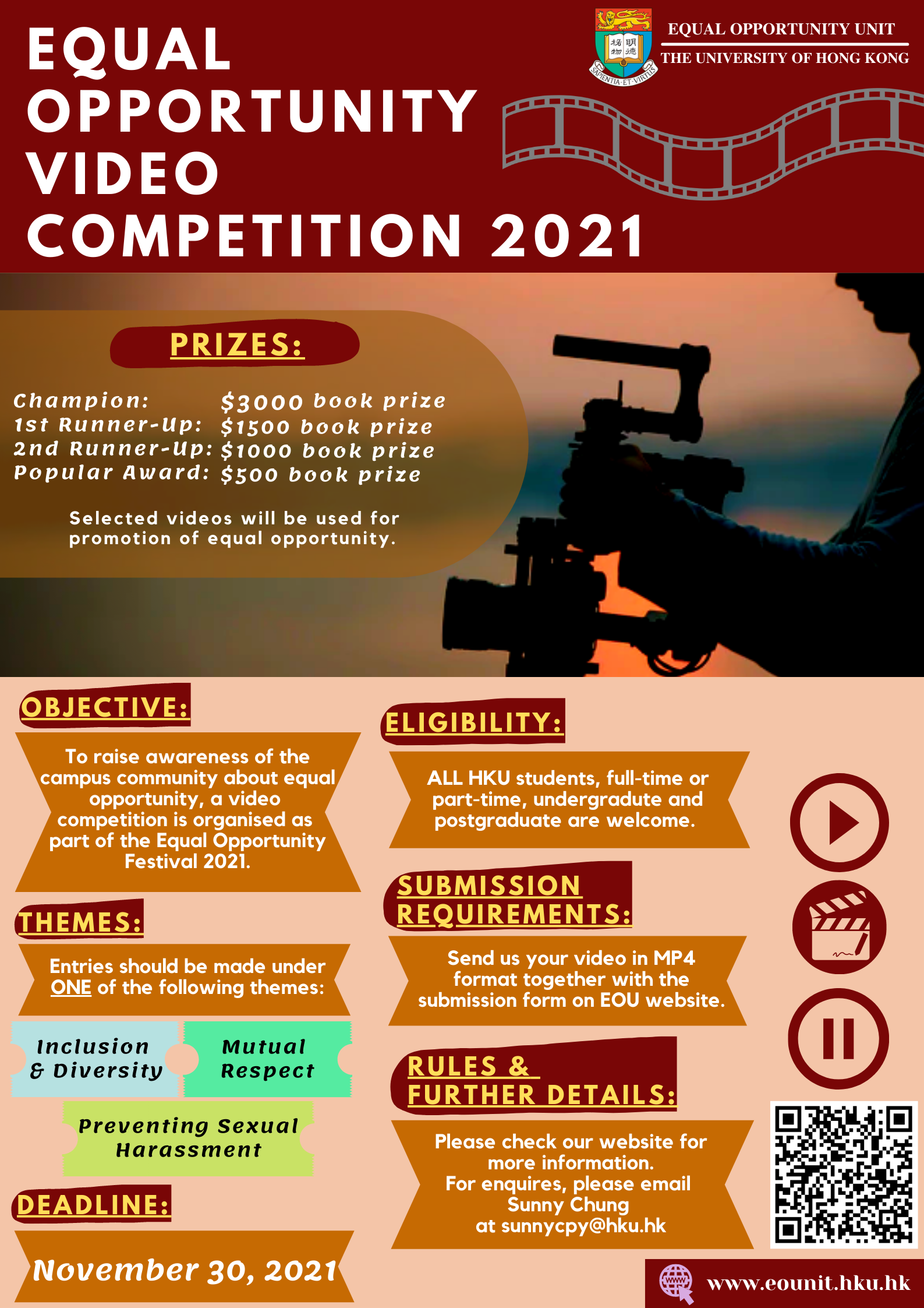 Equal Opportunity Video Competition Poster.  Details same as content.