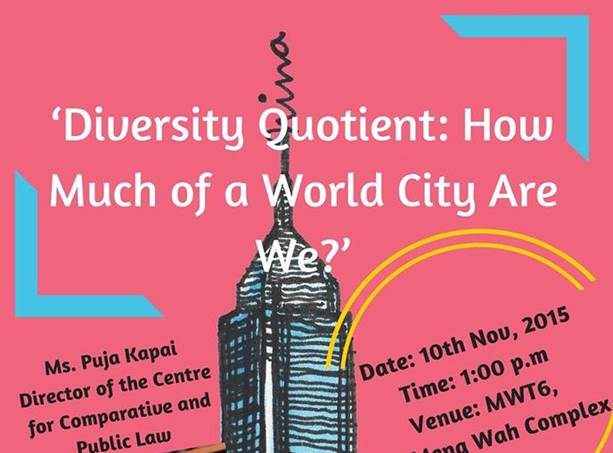 Talk on ‘Diversity Quotient: How Much of a World City Are We?’ Event Poster.  Content same as text on this webpage.